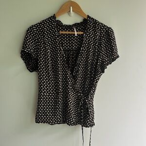 FREE PEOPLE Black Floral Wrap Top M